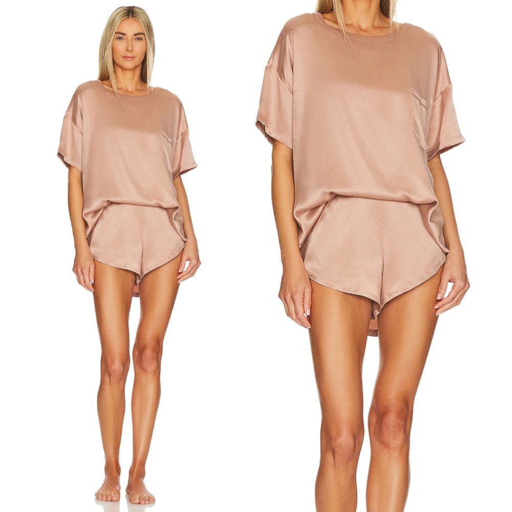 NWOT Lunya Washable Silk Tee & Short Set in Otium Tan